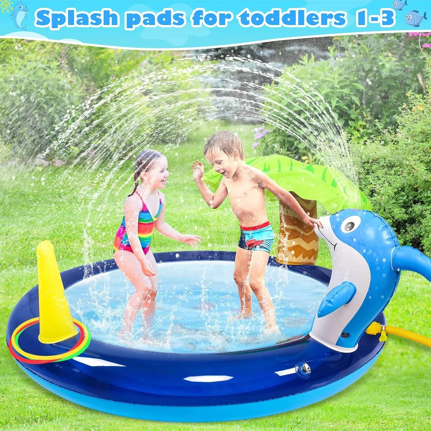 Swimming Kid Pool, Pool Dolphin With Blow Swimming Up Toddler Blue Pool, Sprinklers, exterior Inflatable toys,