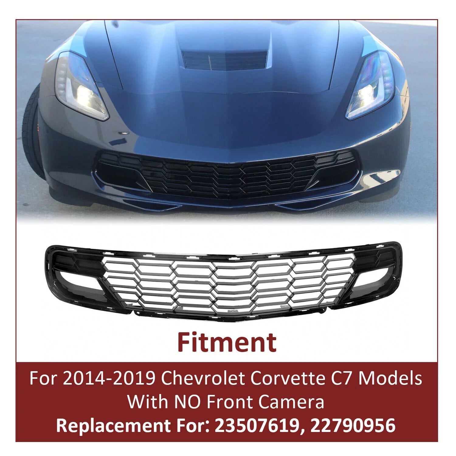 Black Cover Front Corvette Plastic Z06 All design for Front Bracket) Bumper Lower Models Painted Chevrolet Glossy Kojem C7 Camera 2014-2019 (W/O Grille