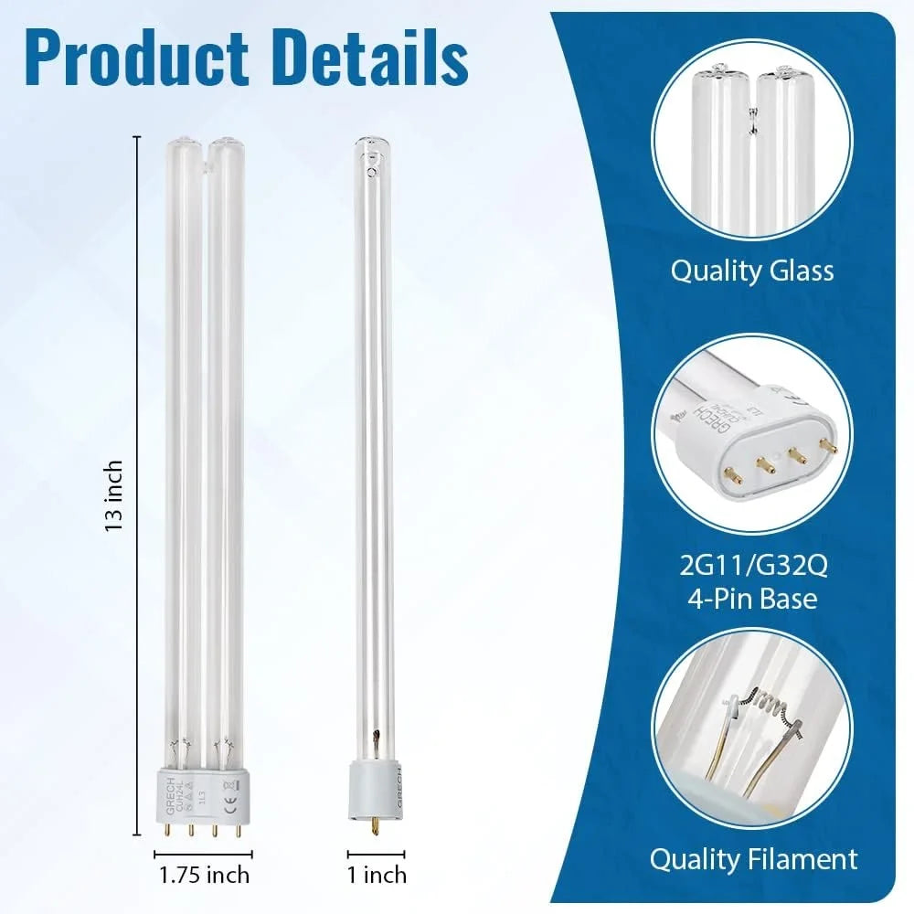 Base Light CUV-624 Pond / Clarifier For Fish Lamp Ultraviole Koi Aquarium Replacement Compatible To CUV-324 2G11-4 UV Filter Pin 24W