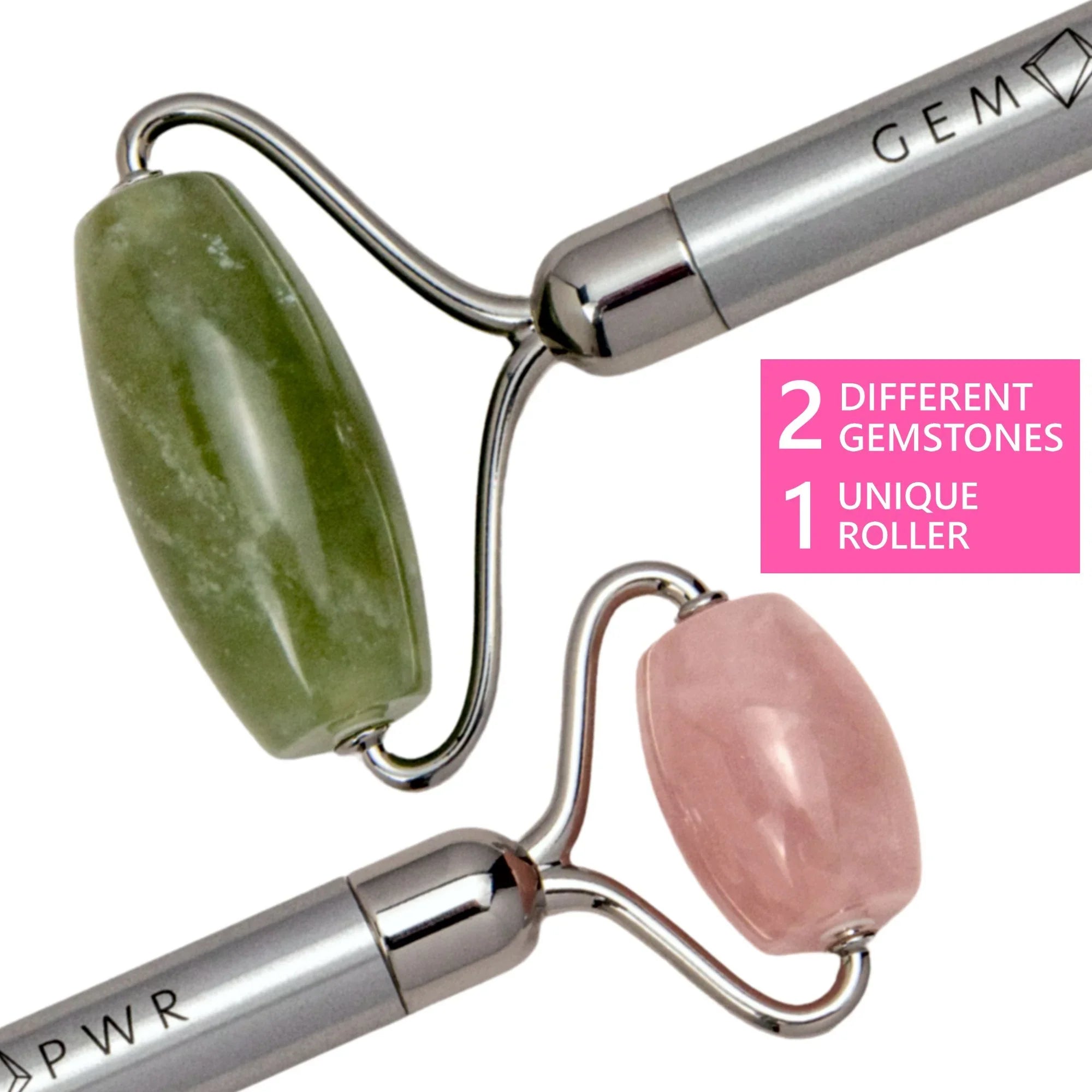 2-in-1 Handle Rose Roller, Dual and with Quartz Durable PWR Head Face Bag Travel Steel GEM Jade +