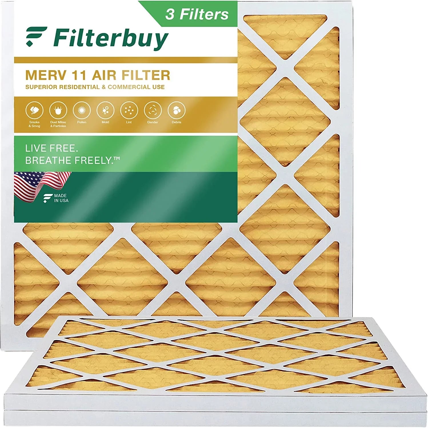 Filterbuy HVAC Pleated 20x20x1 Filters (3-Pack) MERV AC Air Furnace 11