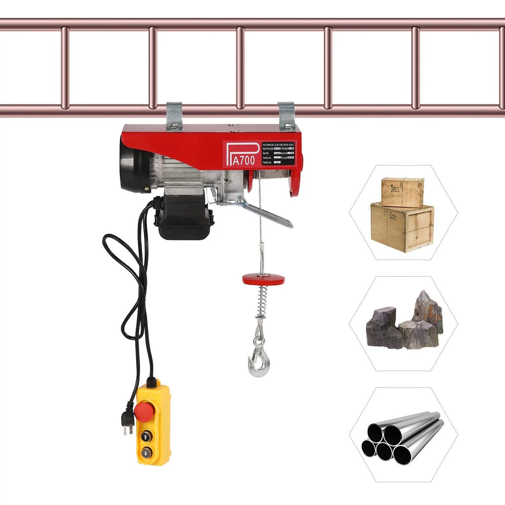 Winch Wire 110V Electric Hoist Portable Electric Winch 1543lbs Control Remote W/