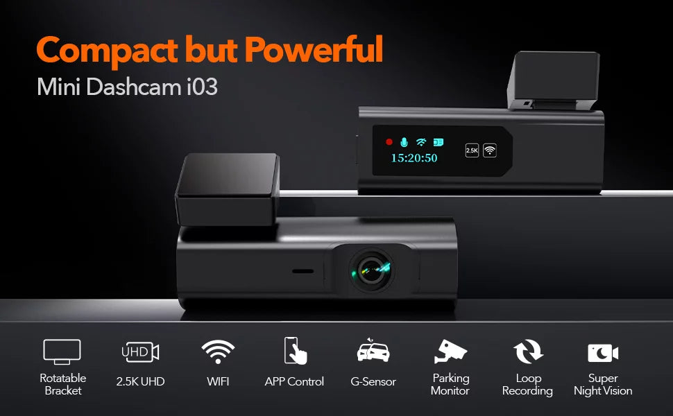 64GB Loop APP Dash Recording, WOLFBOX G-Sensor, Parking Full Monitor, Support Night Vision, Hours Dash HD Camera 2.5K Max with Cam, 24 Control, WiFi,