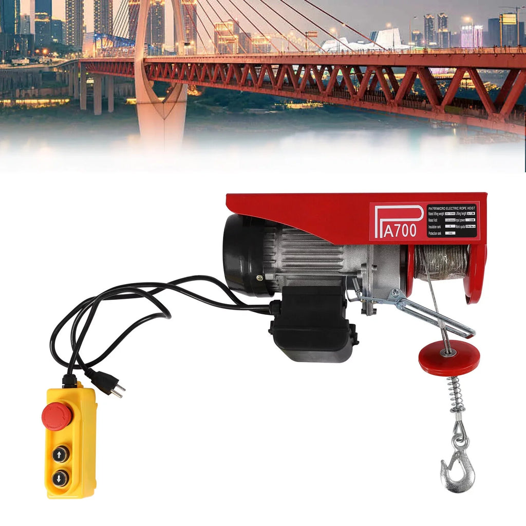 Winch Wire 110V Electric Hoist Portable Electric Winch 1543lbs Control Remote W/