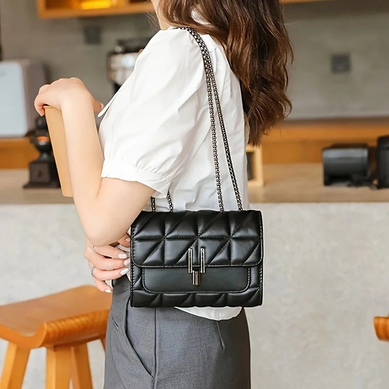 Bag Quilted Strap Crossbody PU MICHROE Shoulder Purse Argyle Luxury Women‘s Lightweight Pattern With Chic Leather Chain