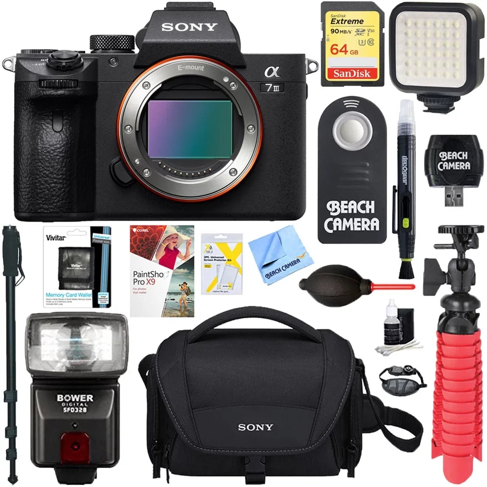 Mirrorless Flash & a7III Lens Bundle a7III Frame Full Accessory Camera Memory Interchangeable Body 24.2MP 64GB +