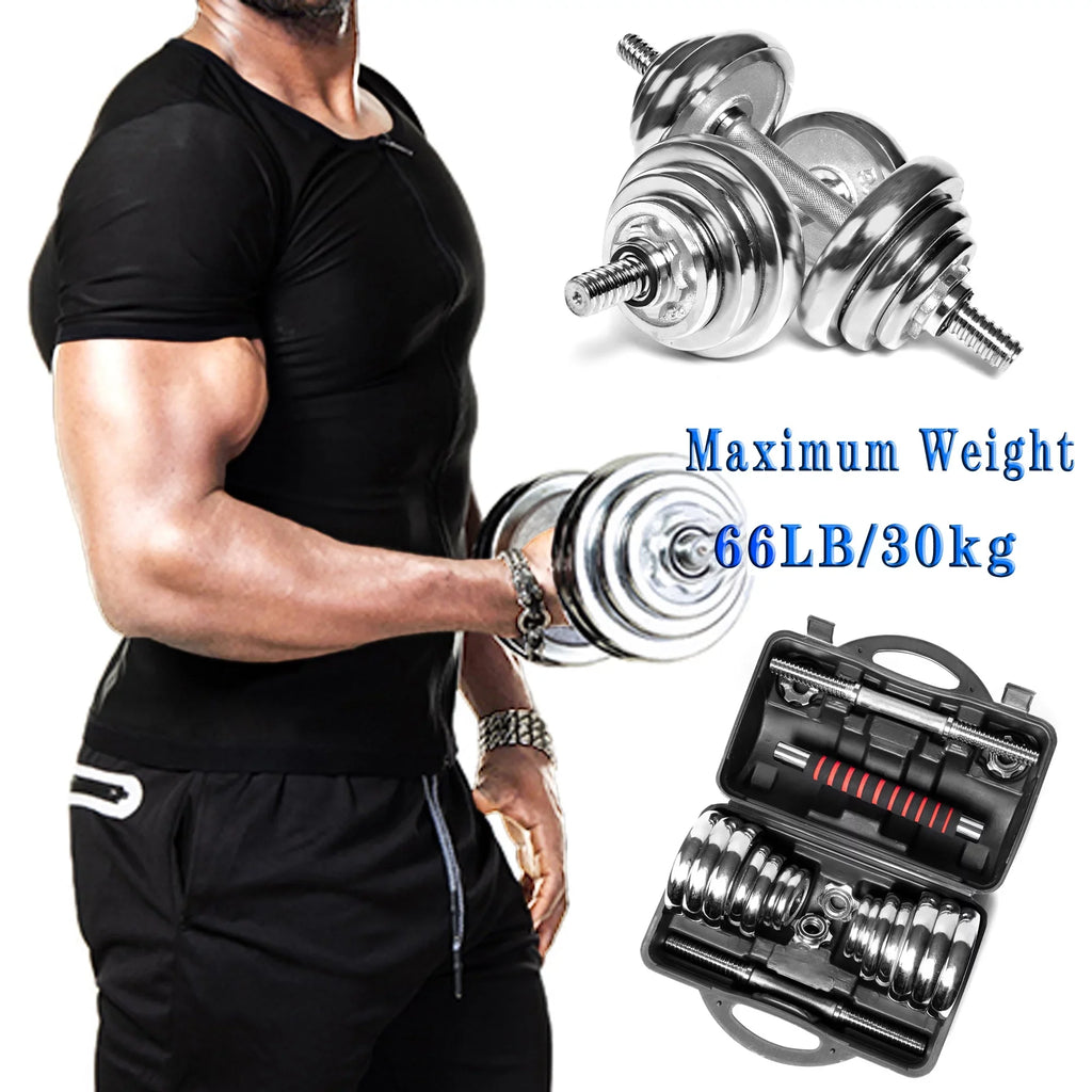 Dumbbells Adjustable Fitness 66LB Detachable Weight Gym SAYFUT Household for Silver Dumbbell Barbells Set Exercise,