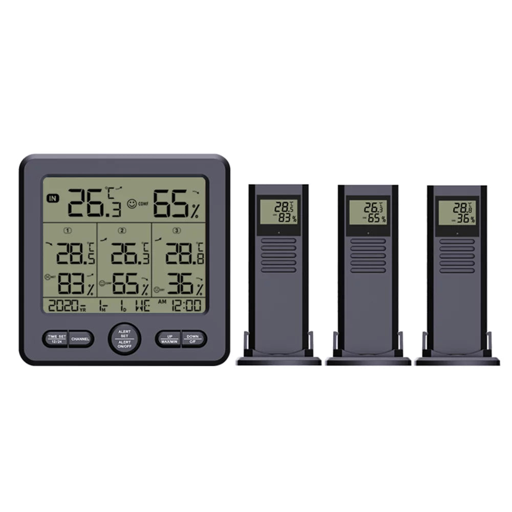 98ft/ Temperature Humidity with Monitor Wireless with & Thermohygrometer Remote exterior Transmitters Alarm Calibration climate Sensors for Indoor Offic Home Backlight Digital Stations 30m 3 3 Function