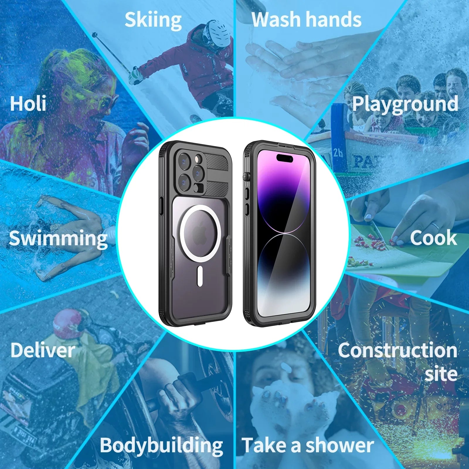 for with Dropproof][Dustproof][Compatible Underwater][14FT Waterproof, Pro Pro Black Case - MagSafe] Screen iPhone for 6H [Real 14 14 Built-in Protector iPhone 6.1" 360][IP68 Military