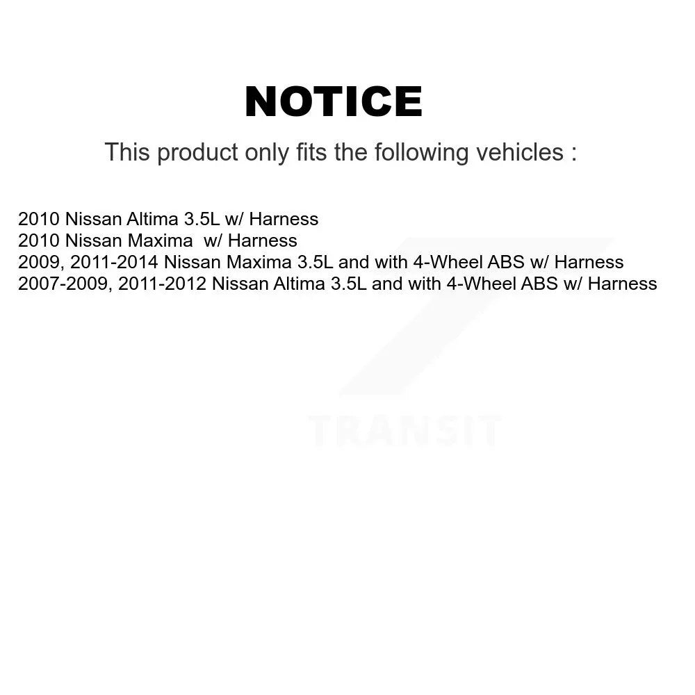 Front Transit - ABS Auto Harness Kit K7S-100183 Wheel Sensor Bearing Altima Nissan And Hub Maxima w/ For