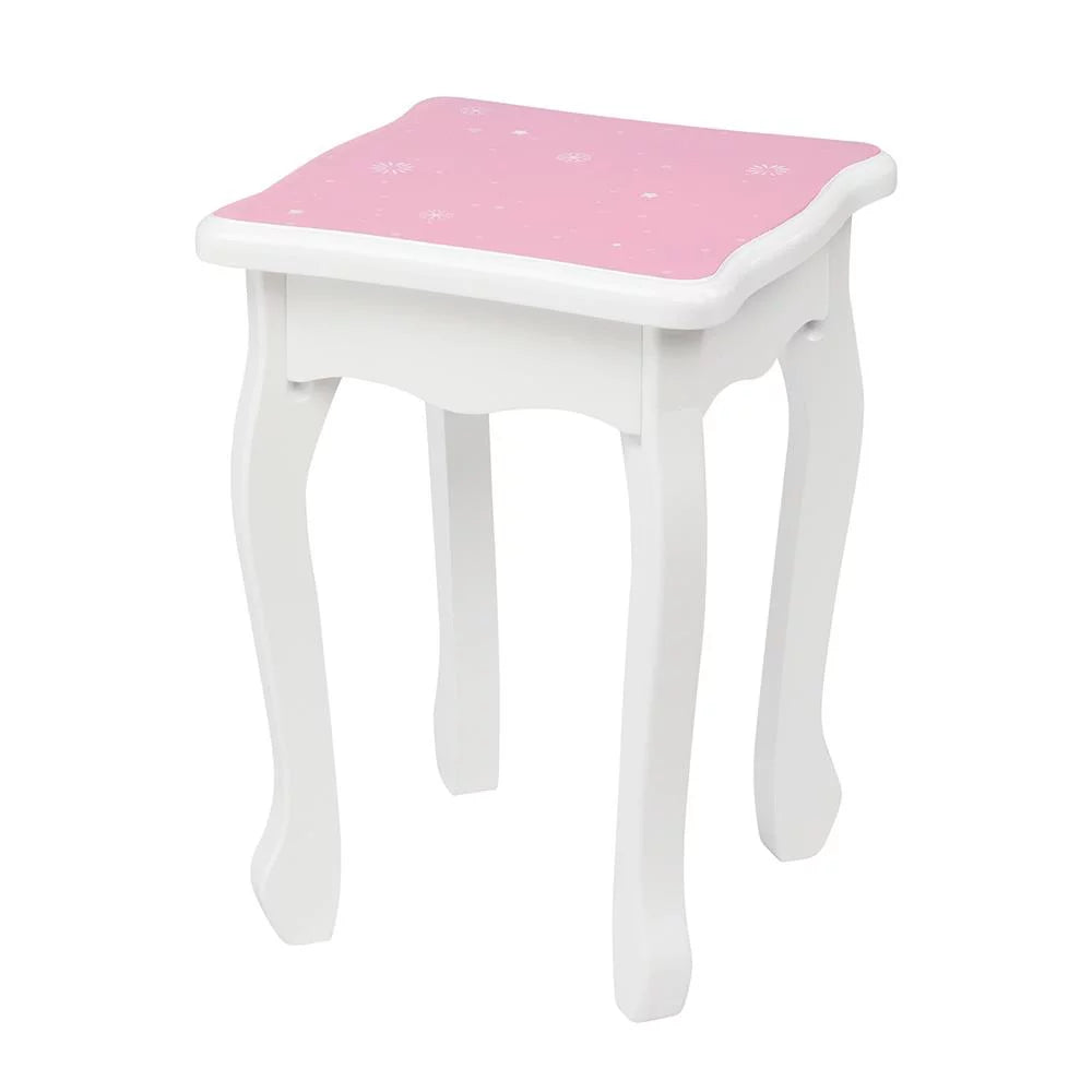 w/ design Wooden Desk Kids Mirror,Stool,Drawer Pink Makeup Vanity Snow SalonMore