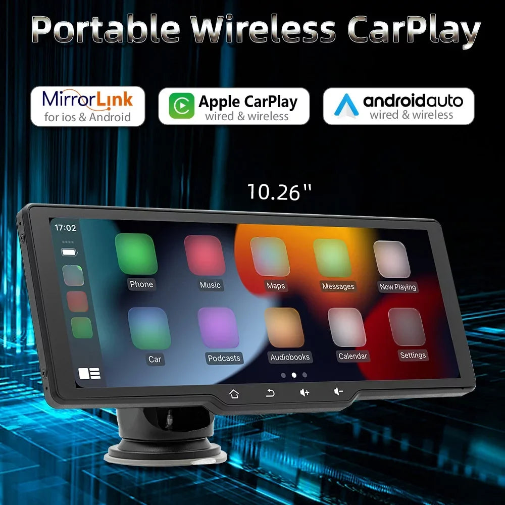 Auto APP MultiMedia Player Rearview Video Car Recorder Wireless Camera Portable 10.26in Camcorder Mobilephone Car Camera Multi-language CarPlay Car Control Shinysix Car