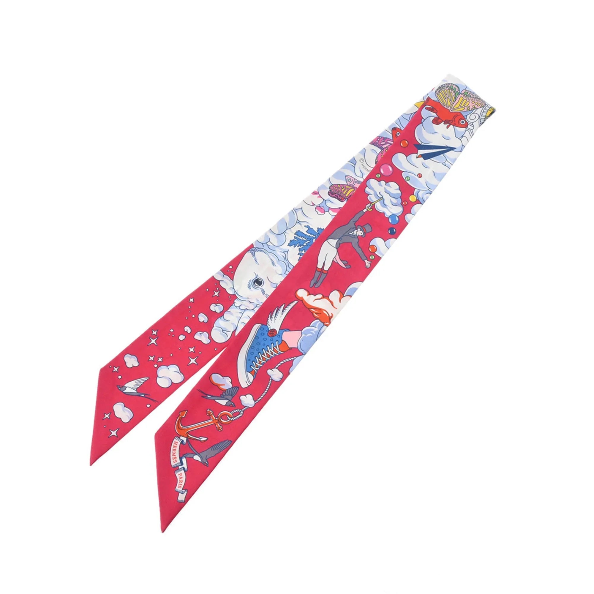 Pre-Owned Pink/Multicolor MON Women's Muffler 100% Silk Twilly (Good) NUAGE SUR HERMES Scarf 063900S