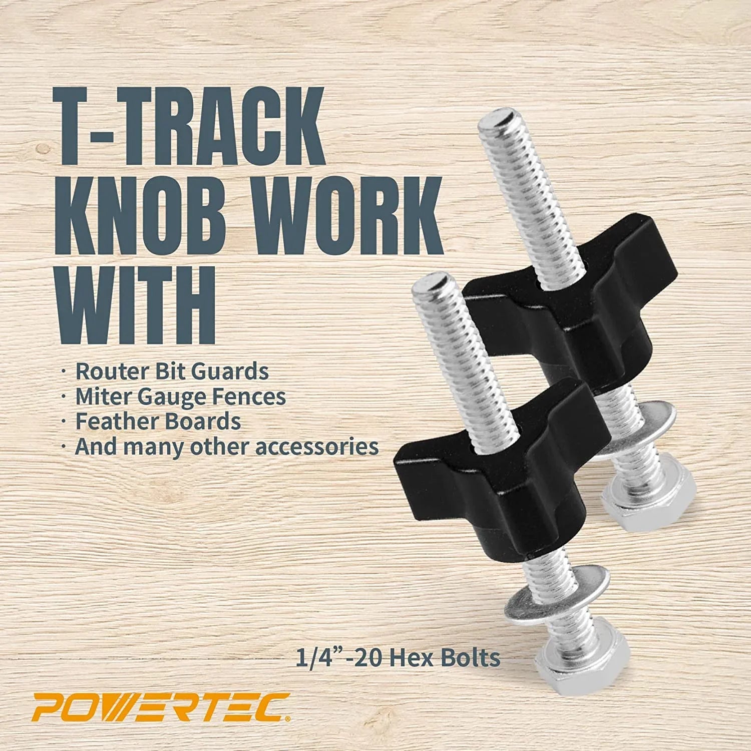 Track 1/4-20 (71846) Kit x Hold 2x5-1/2" 10) Track Fixtures and w/Hold Kit, Down of Clamps, T Hex Washers, Accessories POWERTEC Track for T L Bolts Clamps, Down 1-1/2" and Woodworking Jigs Knob T (Set