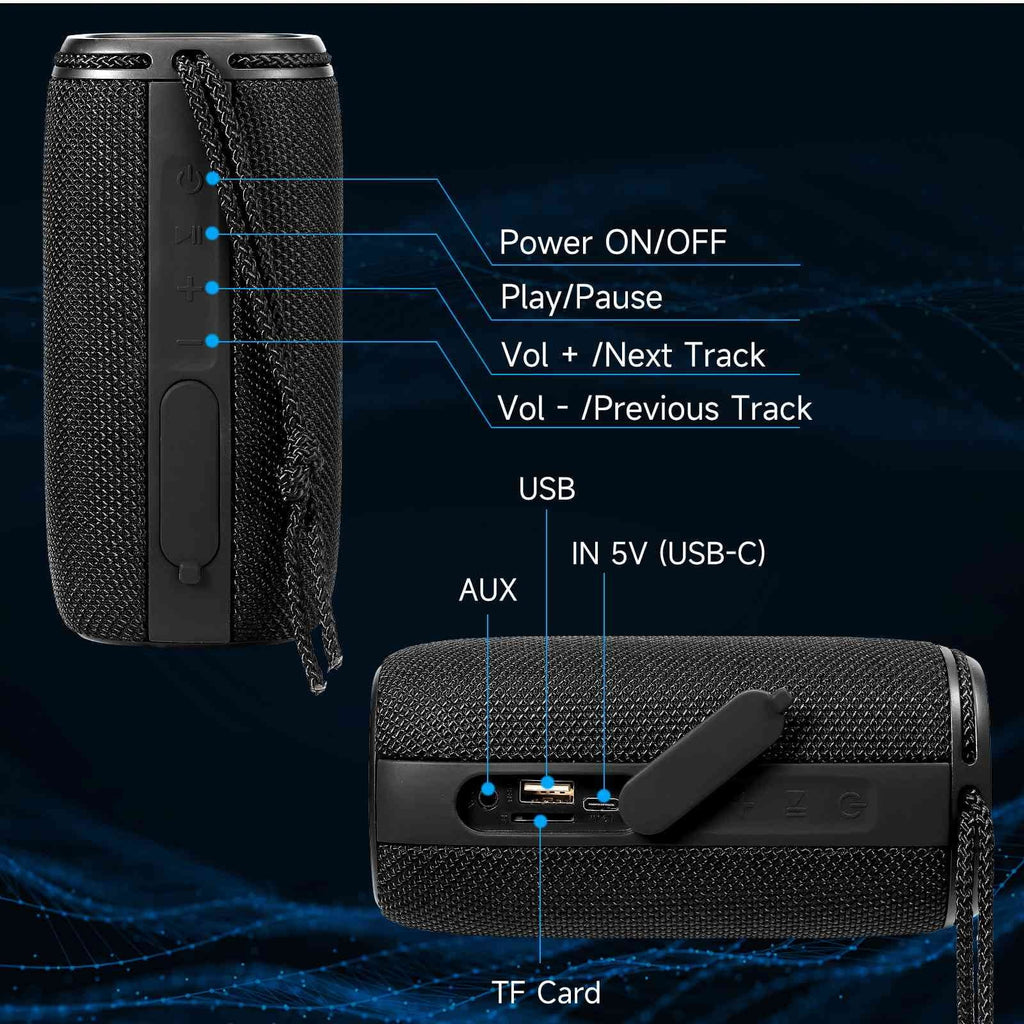 Bluetooth Punchy True Sound Wireless Portable for Surround Pairing, Speaker, Bass, IPX5 Speaker BT5.3, Waterproof W41+ LG UrbanX 360° Speakers - HD X808 Black with