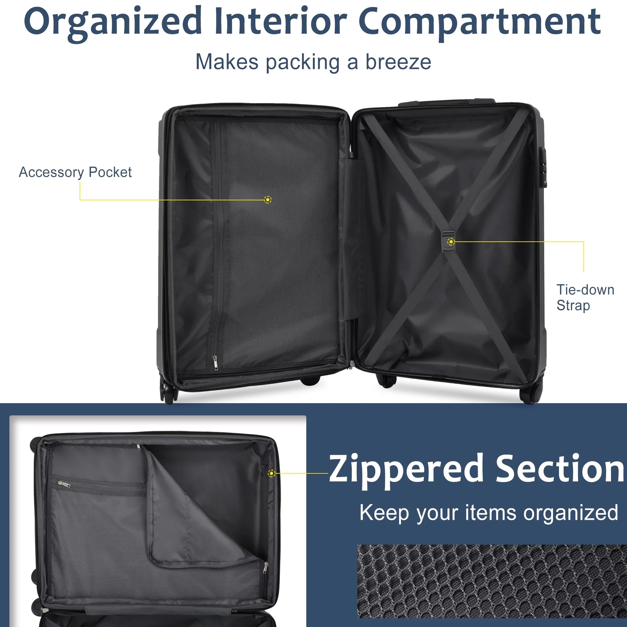 20" Luggage Upright Lock 360°Spinner Double Luggage Spinner Hardside Hardshell Suitcase, Expandable Lightweight, with Suitcase TSA Hardshell