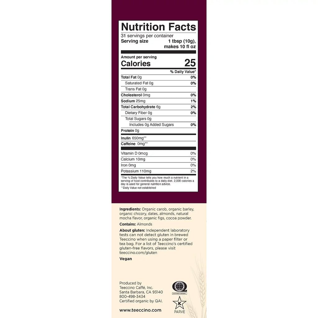 Medium Chicory ounce Teeccino 11 of Mocha Coffee 6) Herbal Ground, Roast (Pack
