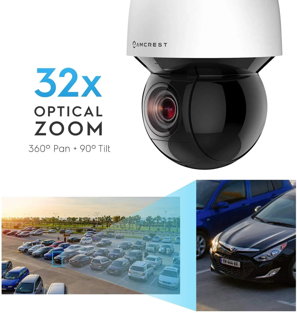 AI, Security Camera Tilt 492ft Dome, and People Detection (Optical Amcrest 4MP exterior POE IP Zoom POE+ PTZ Vehicle IP4M-1083EW-AI 32x (802.3at) + Night Camera UltraHD Motorized) Speed Vision POE+ Pan