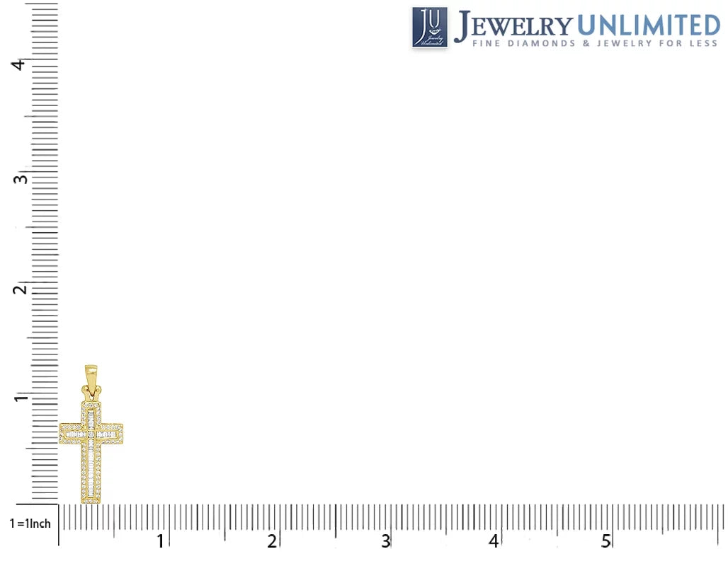 0.4CT Diamond Yellow Baguette 14K 1.25" Gold Cross