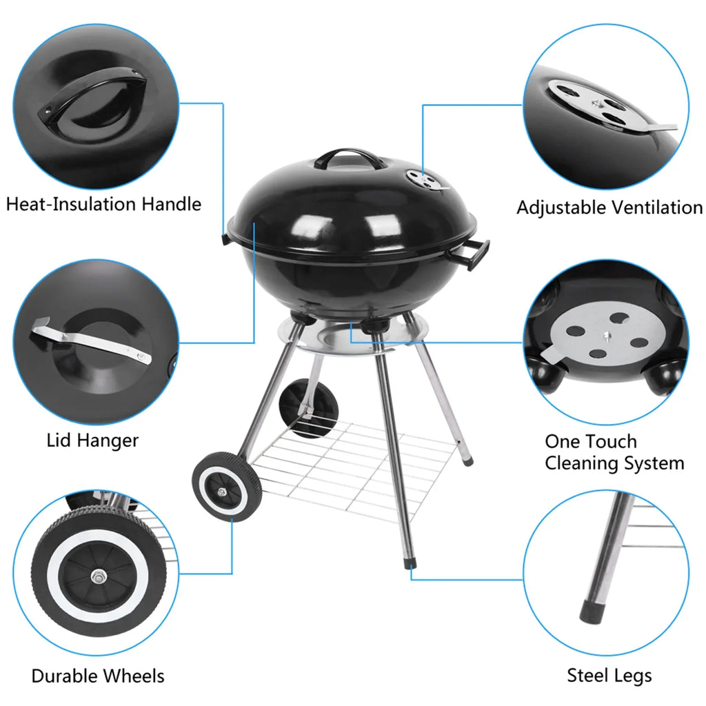 Charcoal on Storage Grill Area, Grill Steel w/ Cooking Wheels, Grill Camping inch with Grate 18 exterior BBQ