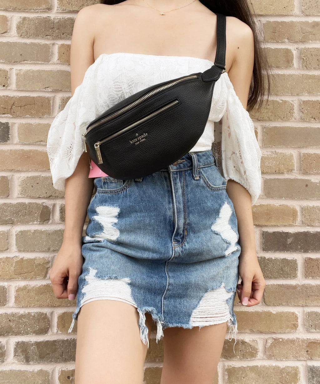 Leila Bag Spade Black Pebbled Leather Fannypack Kate Waist