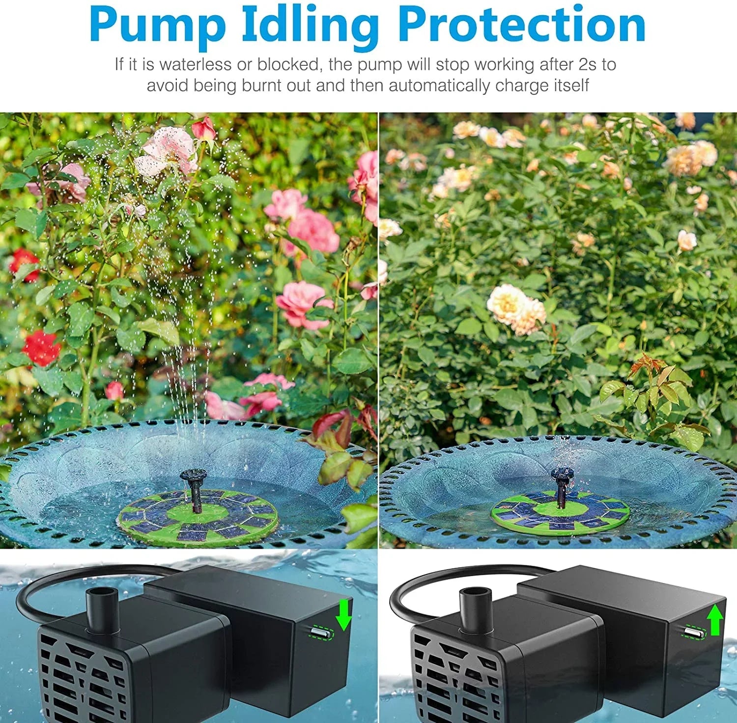 Fountain Fish Garden 6 3W Pump 1200mAh liquid Pump, for Tank, Bird Fountain Bath, Pond or Solar Decoration Floating Solar AISITIN Aerator with Nozzles, Battery, Built-in Pump Solar (Green)