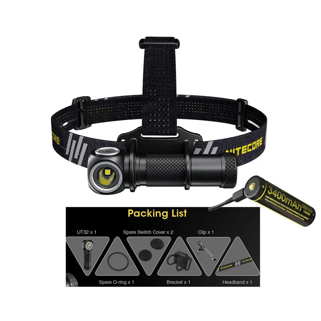 Battery Cable with 1xNitecore Value UT32 V6 V6 White) USB Headlamp Rechargeable XP-L USB and Dual Emitter White) Cool - (3000K, - ECO-SENSA Bundle: NL1834R Nitecore Warm XP-L2 1xFree (5700K,