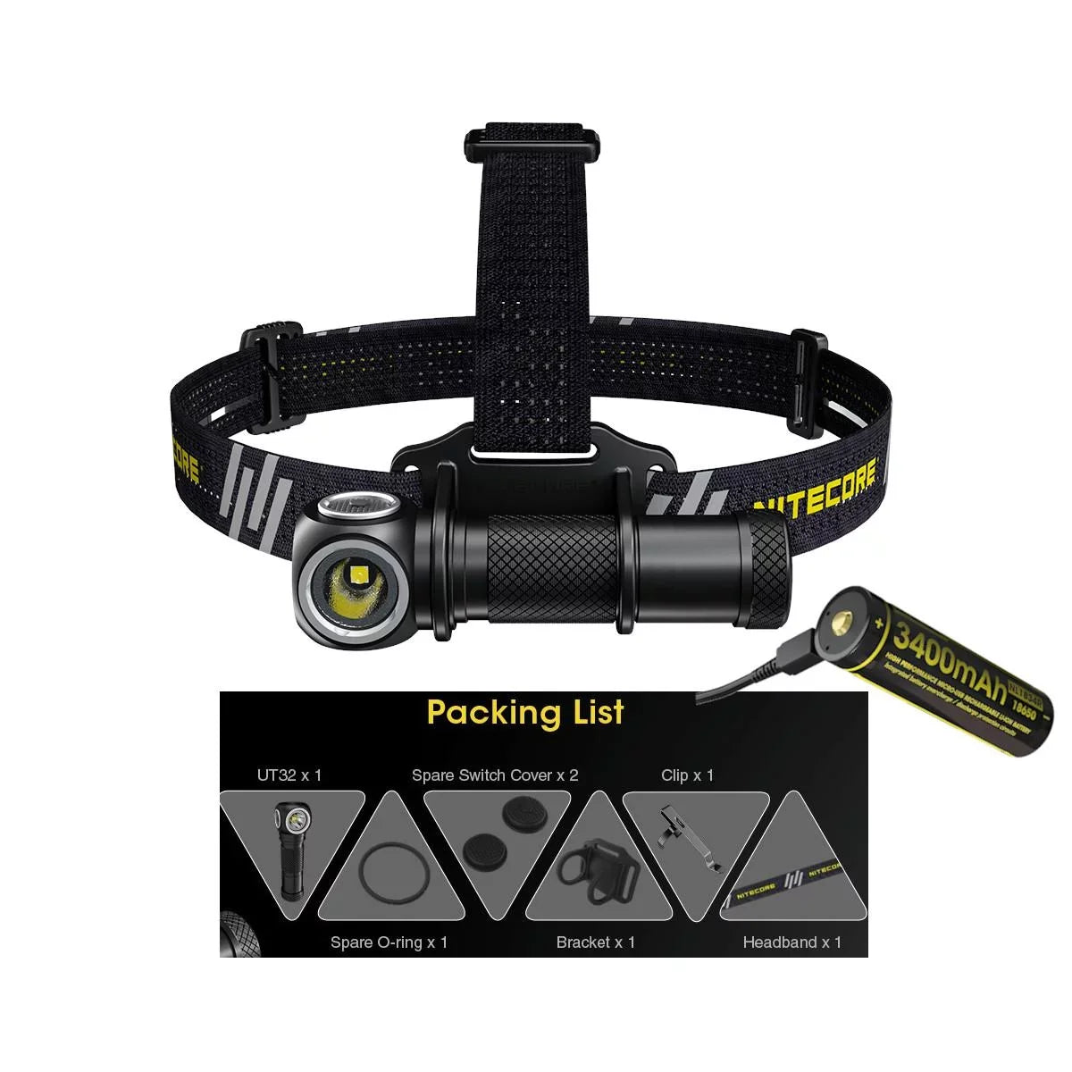 Battery Cable with 1xNitecore Value UT32 V6 V6 White) USB Headlamp Rechargeable XP-L USB and Dual Emitter White) Cool - (3000K, - ECO-SENSA Bundle: NL1834R Nitecore Warm XP-L2 1xFree (5700K,