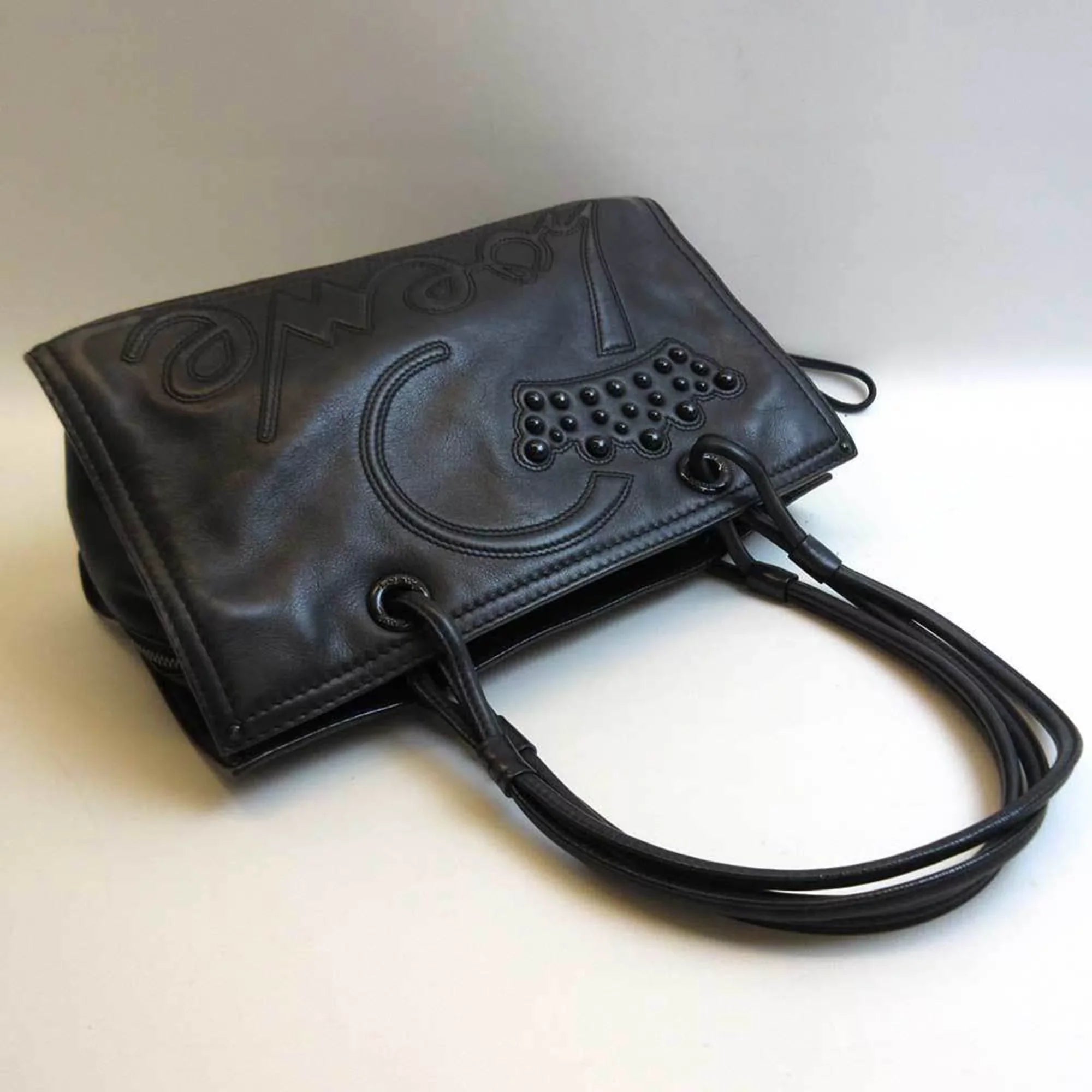Bag Pre-Owned Black Semi-shoulder Shopper (Good) Women's Tote Loewe Leather