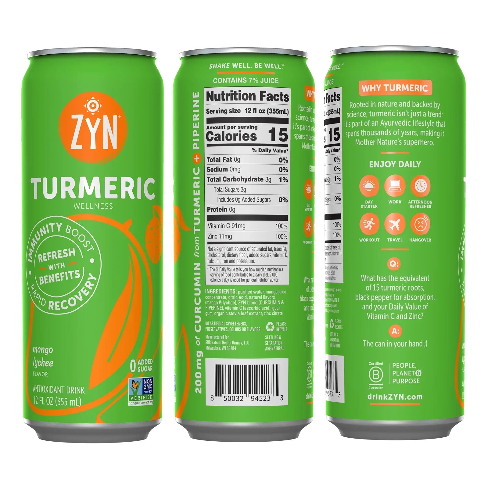 Mango (6 Turmeric & ZYN Drinks - Immunity Lychee pack) Wellness Recovery