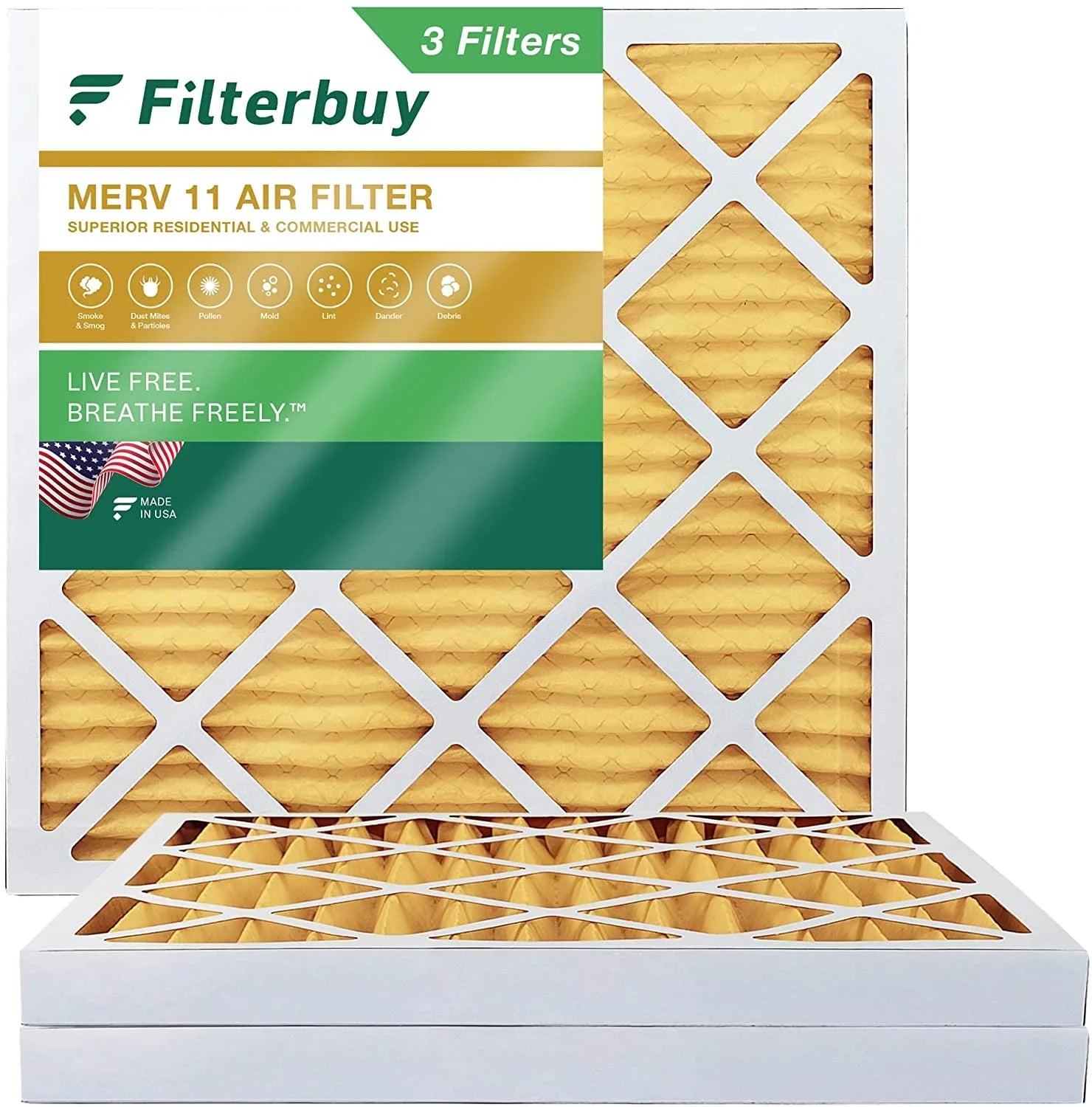 (3-Pack) 11 AC 17x17x2 Furnace Pleated Air HVAC MERV Filterbuy Filters