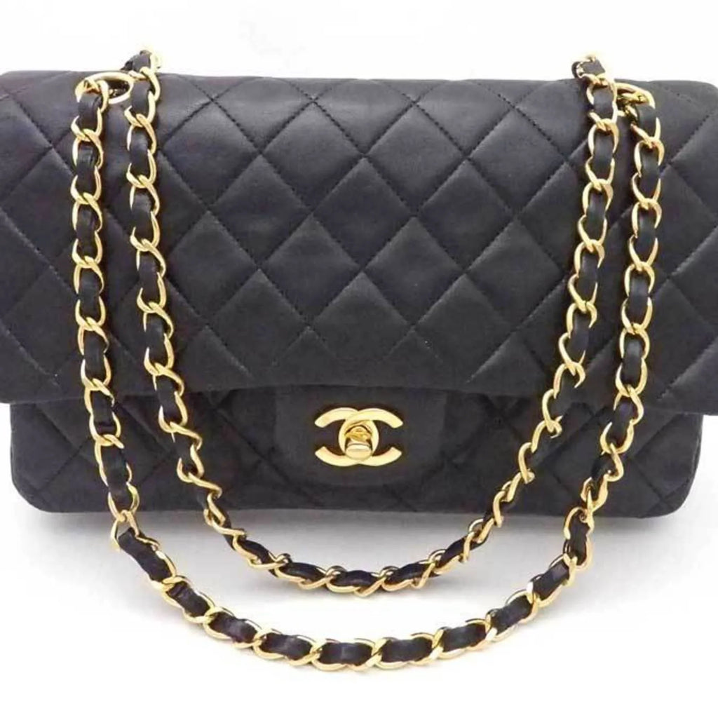 shoulder gold black double leather flap (Good) bag matelasse Pre-Owned ladies