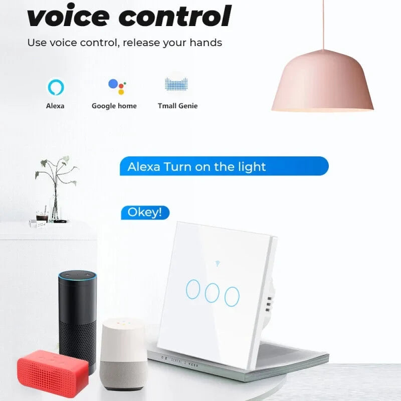 Smart Light Home Button Touch WiFi+433MHZ Glass Switch Wall Panel TUYA 3/4Gang