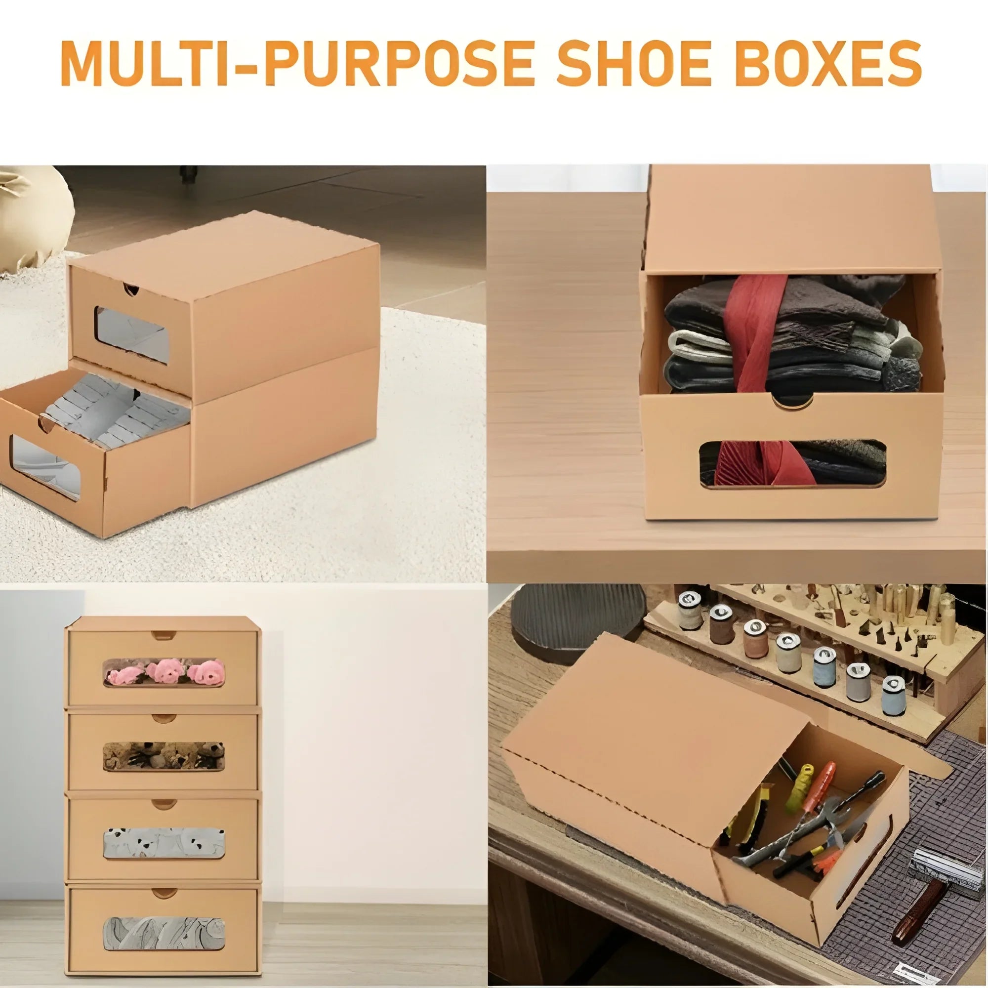 Shoe tonchean Boxes - Boxes Organizer Storage Transparent Cardboard Drawer Pack Lids Kraft 10 and Shoes with Window-Gift Stackable
