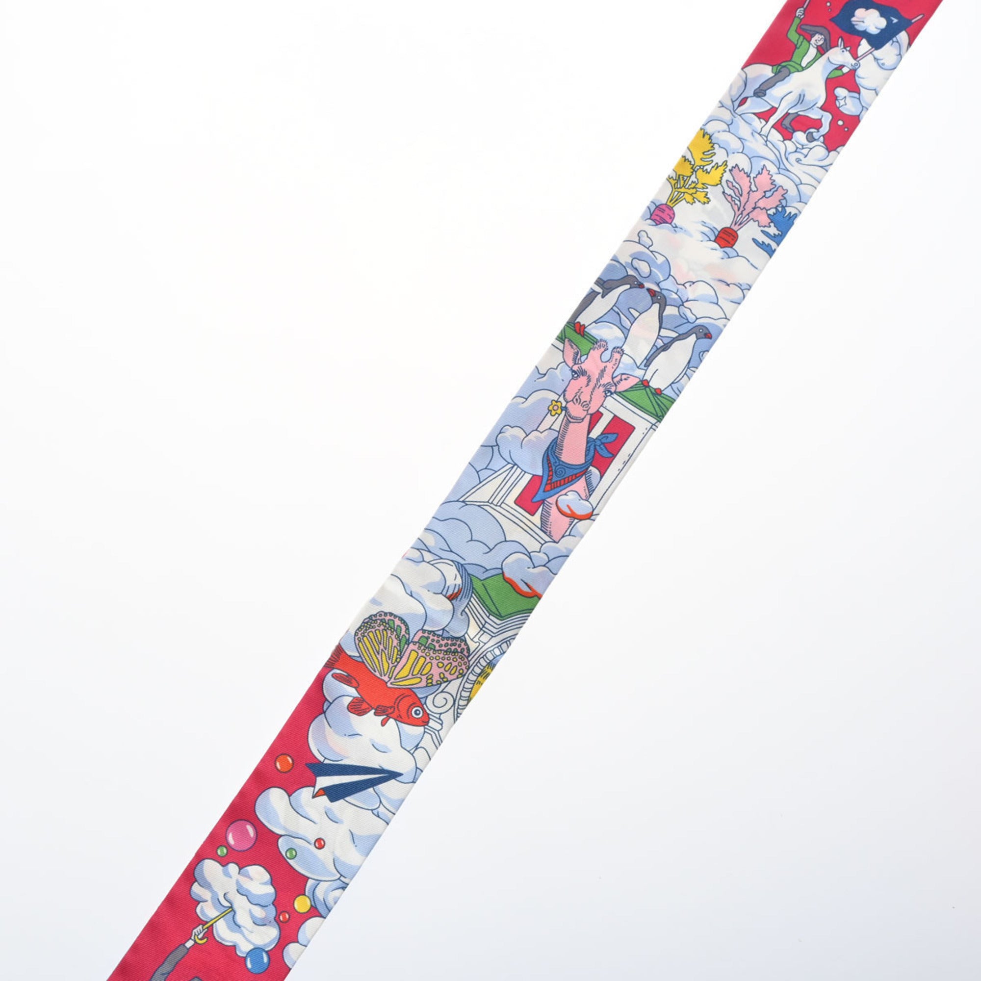 Pre-Owned Pink/Multicolor MON Women's Muffler 100% Silk Twilly (Good) NUAGE SUR HERMES Scarf 063900S