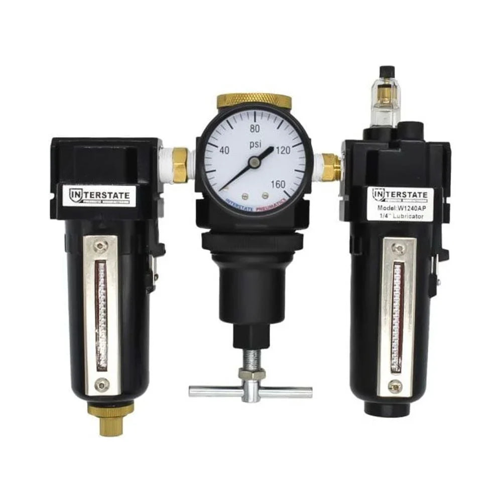 Interstate Bowl Poly Filter WC1081HDAG-250 Regulator Made in Inch USA. 'T' Handle Combo Lubricator Pneumatics 1/2 Large Integral