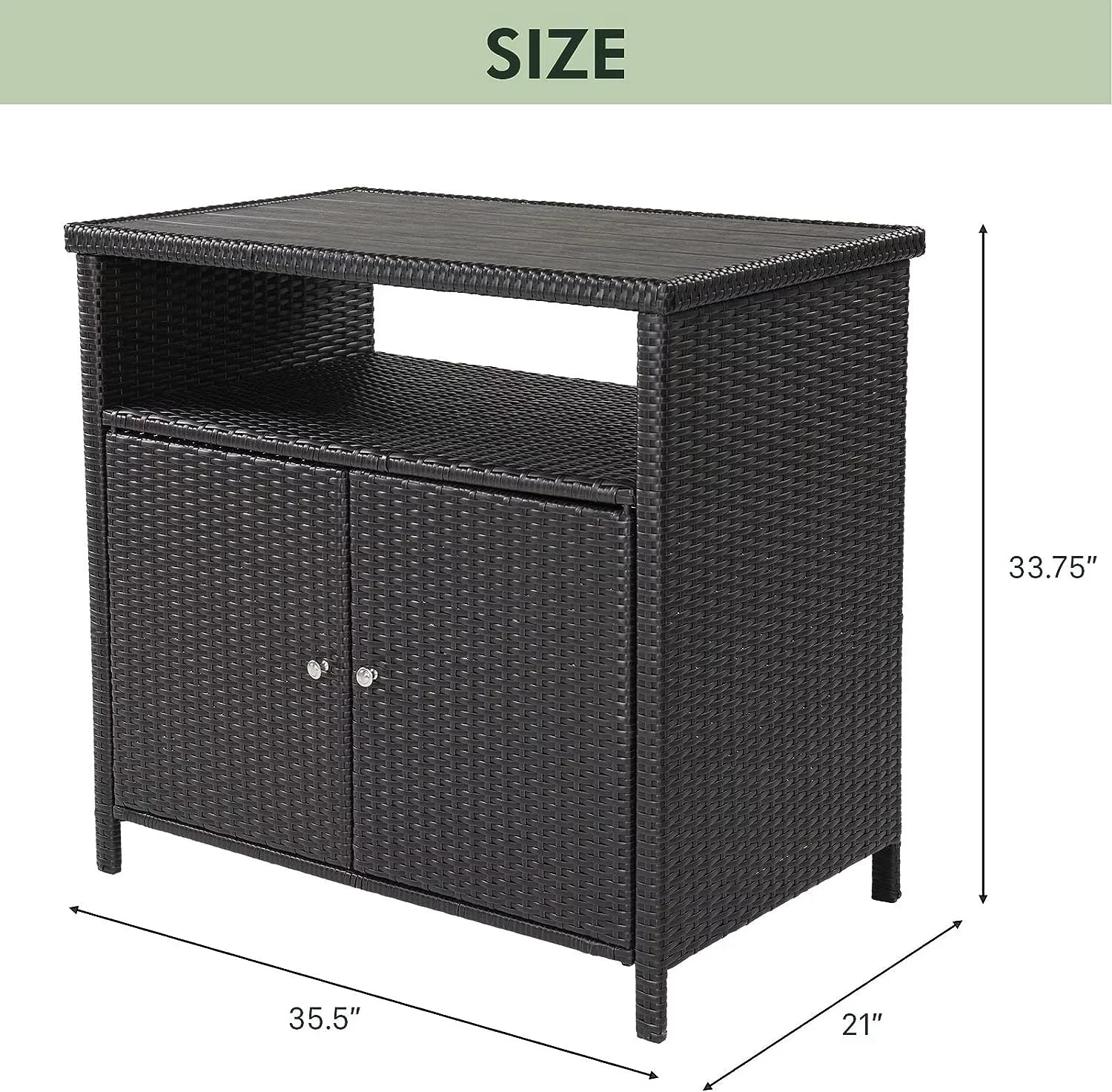 Cabinet exterior 2-Door AUCHI Wicker, Coated Powder Resin All Dark climate Steel, with Storage Indoor Wicker Shelf, Brown
