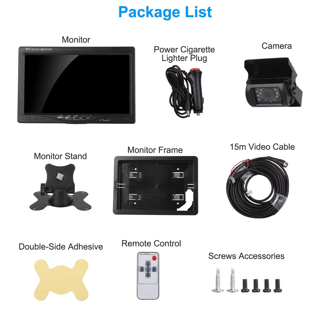Monitor Reverse Vision 7In Trunk Night IP67 Camera, Reverse Camera, System with Rearview Car Vehicle Waterproof for SUV Backup System, Reverse Car Parking Van Car Parking