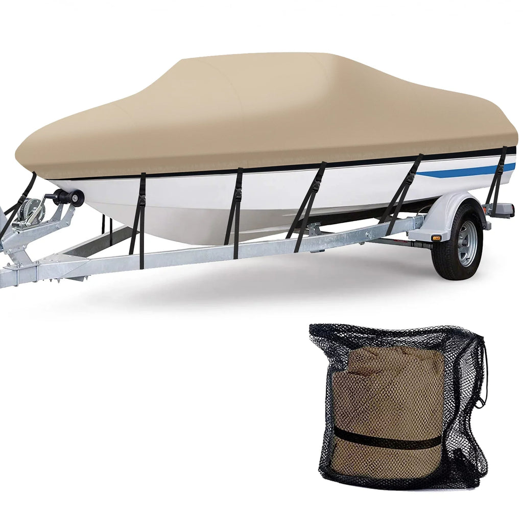 600D 19 Boat ft 17 All Tear Cover Heavy Oxford - AngLink - Proof, climate Cover, and Polyester Boat Duty V-Hull, Bass Beige Durable | Runabout Pro-design Protection Waterproof TRI-Hull, Fits