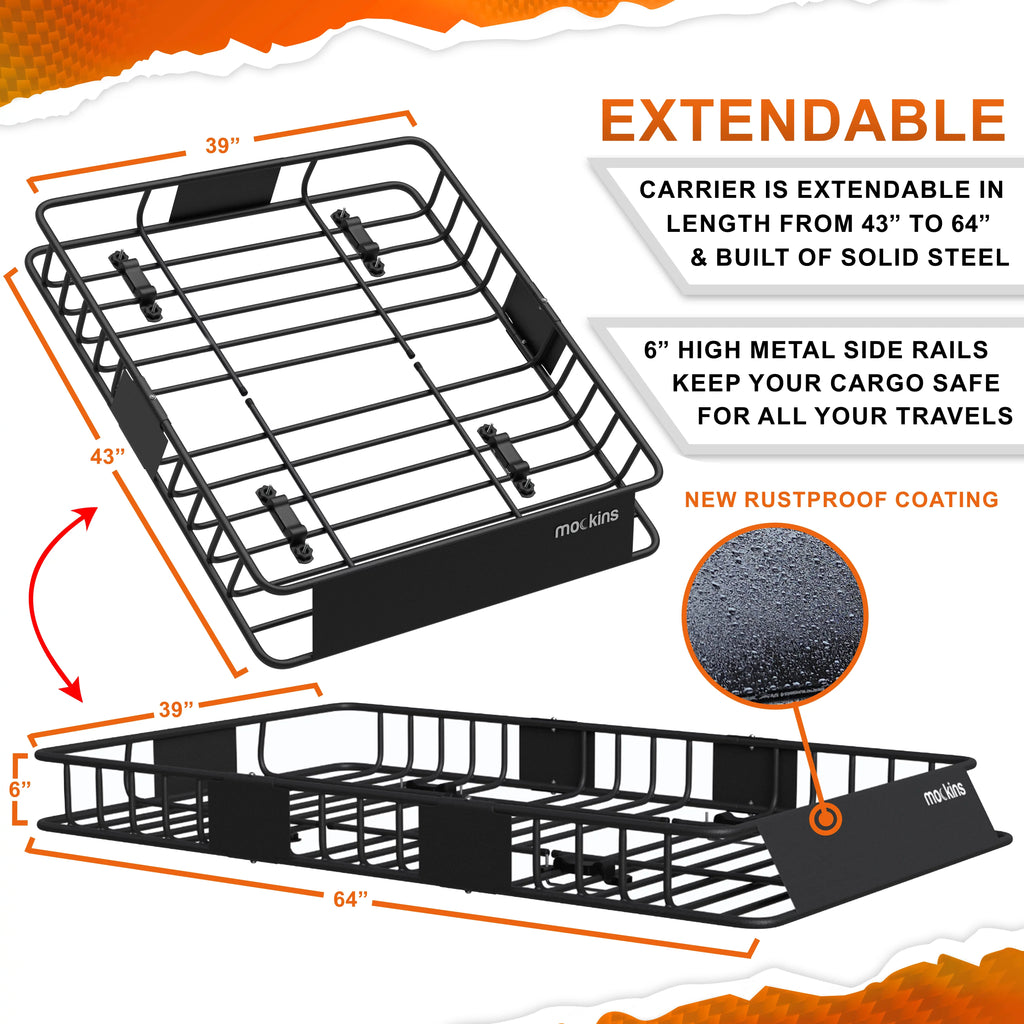Basket Carrier lbs. - Rooftop 250 Cargo Cargo Capacity Basket Adjusts 43-64"L Automotive | 39"W x Mockins 6"H + from x Accessories. Exterior