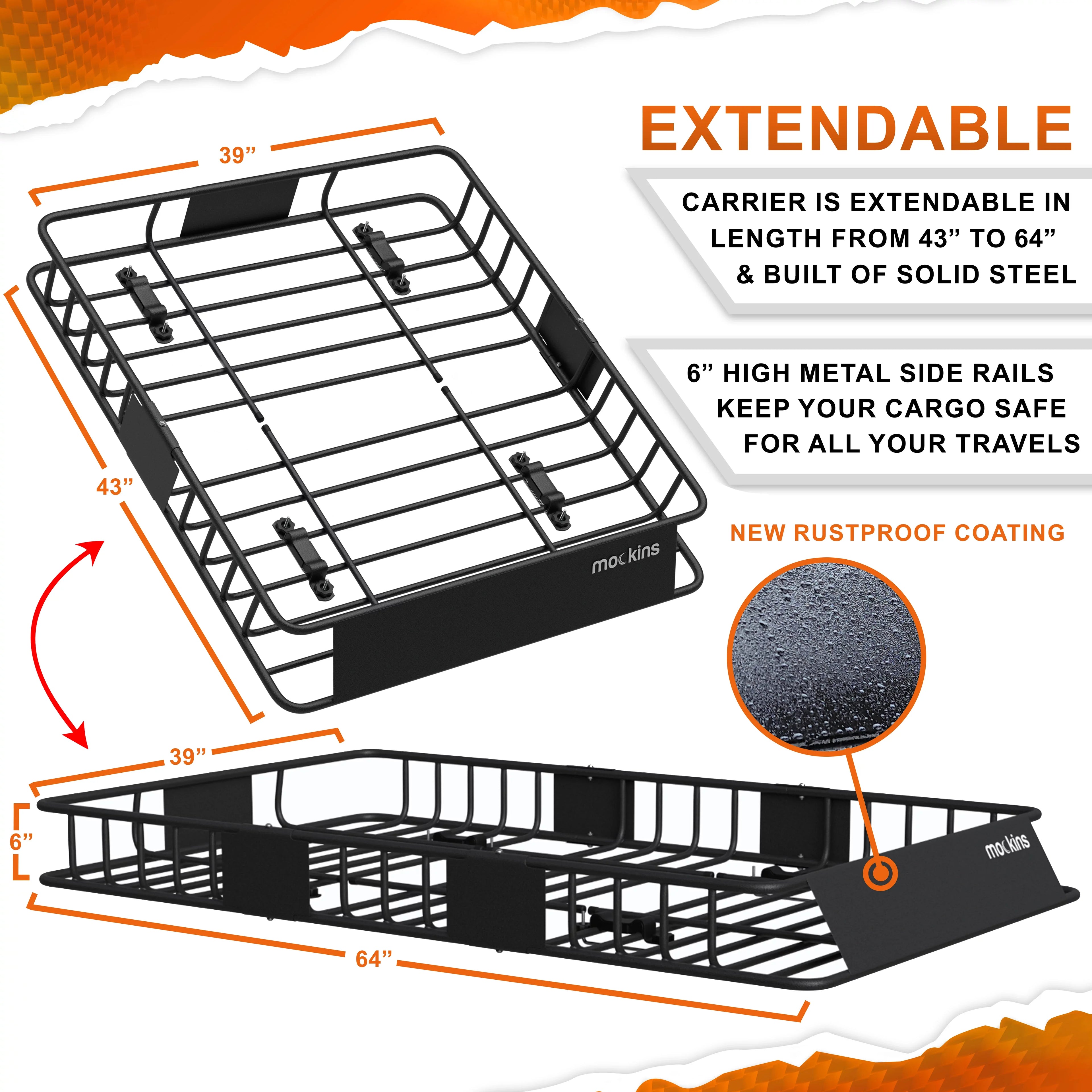 Basket Carrier lbs. - Rooftop 250 Cargo Cargo Capacity Basket Adjusts 43-64"L Automotive | 39"W x Mockins 6"H + from x Accessories. Exterior