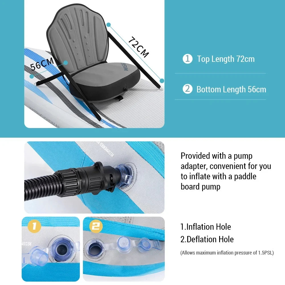 Kayak Paddle Accessory Seat Board Back with Detachable Kayaking Seat Inflatable Comfortable Support Adjustable WKERSIY