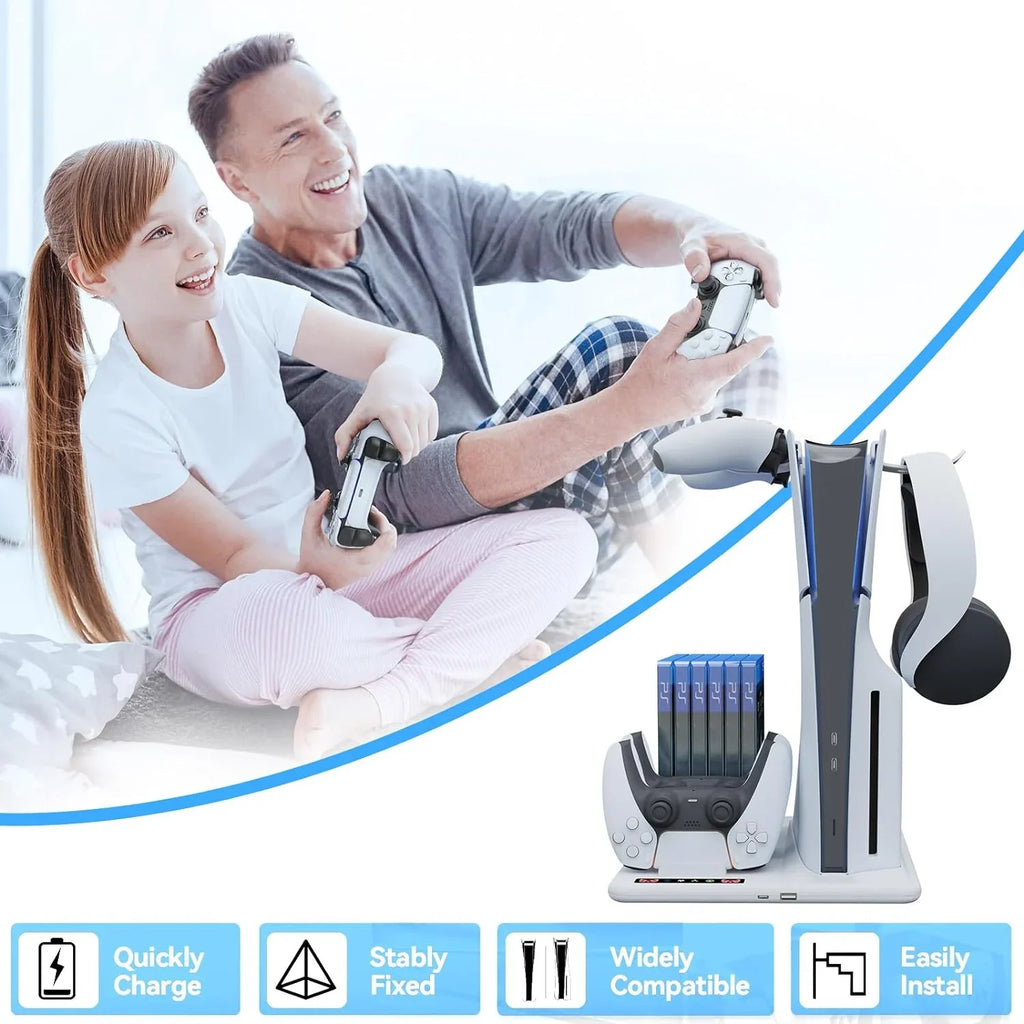 Cooling Stand With Slim Controllers Stand Station, Hanger Dock Dual for PS5 3-Level Slot+2 with Powerful Cooling 6 Headphone Fan Disc Charging