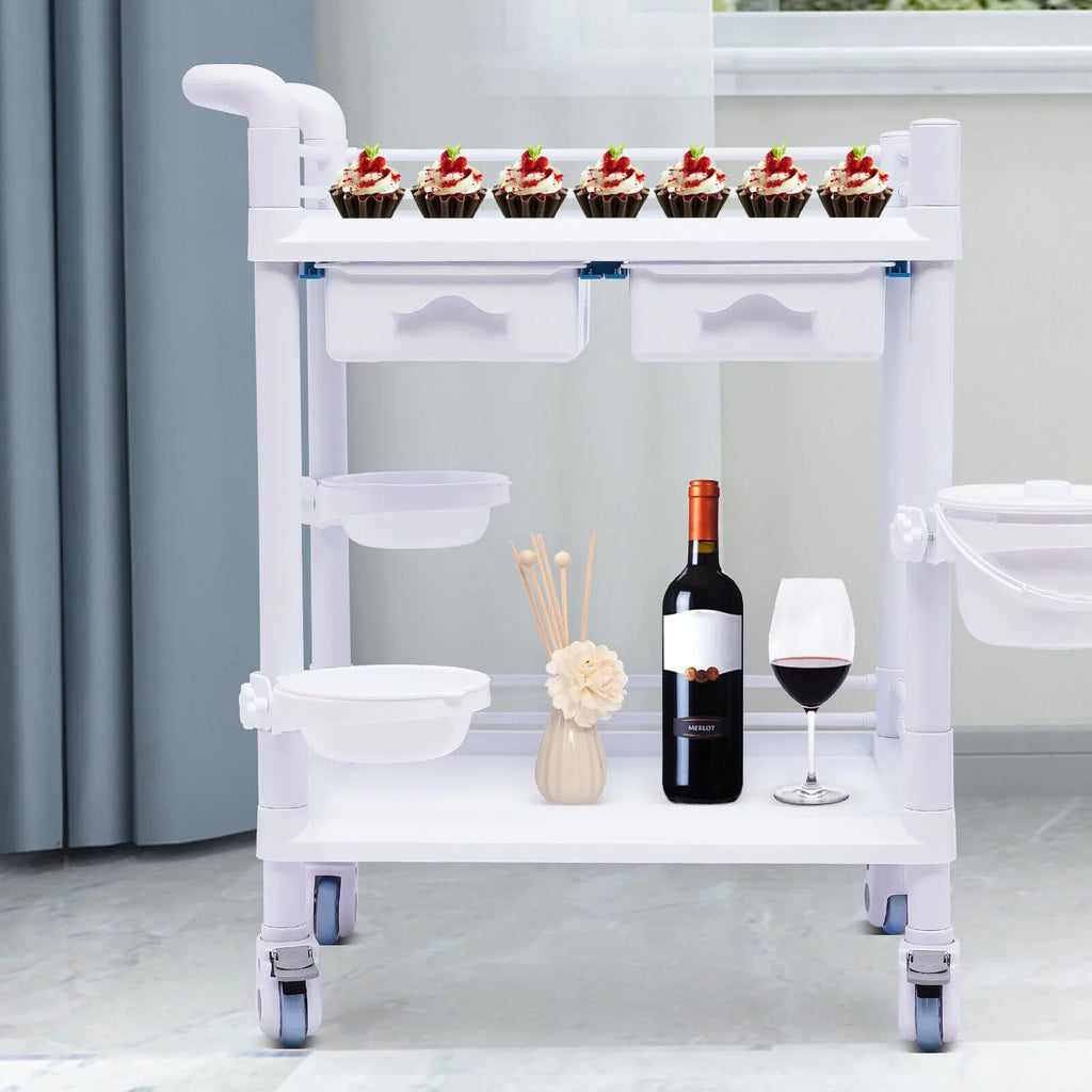 Duty Drawers Utility Rolling 2 Salon for 360°Rotate Trolley Dirt Cart Spacious Medical Tier Miumaeov Hospital Heavy Beauty Clinic Medical Buckets Dental Trolley Wheels with