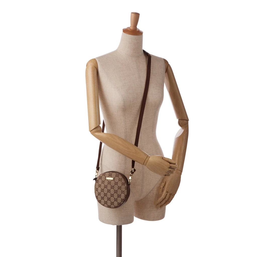 Bag Pre-Owned Unisex (Good) Round Canvas Crossbody Crossbody GG Fabric Authenticated Brown