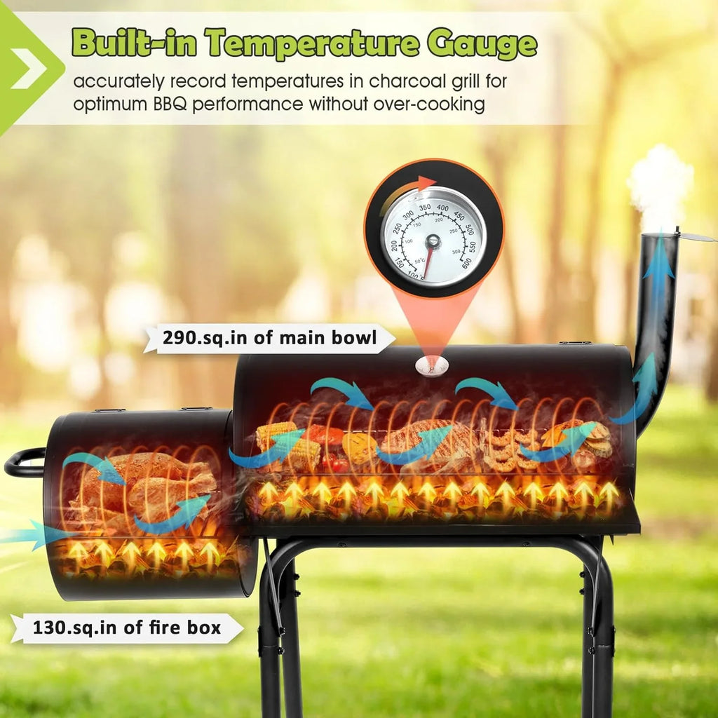Camping & Party Grill Backyard Cooking Grill Patio Picnic, Hooks Barrel Screwdrivers Barbecue 420.SQ.IN 2 Grill, Large for exterior Smoker, Offset 6 - Area, Black with Garden BBQ Charcoal