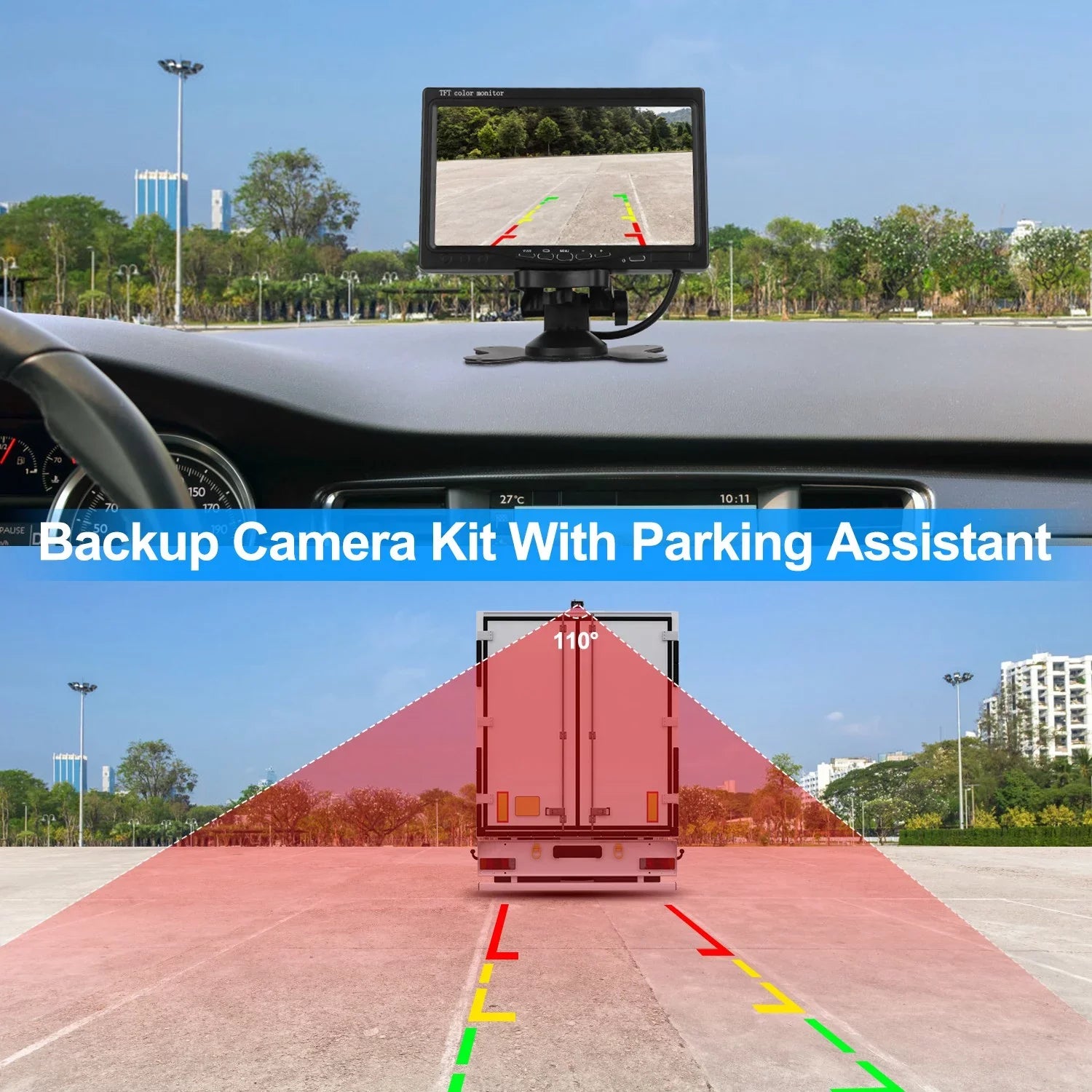 Monitor Reverse Vision 7In Trunk Night IP67 Camera, Reverse Camera, System with Rearview Car Vehicle Waterproof for SUV Backup System, Reverse Car Parking Van Car Parking