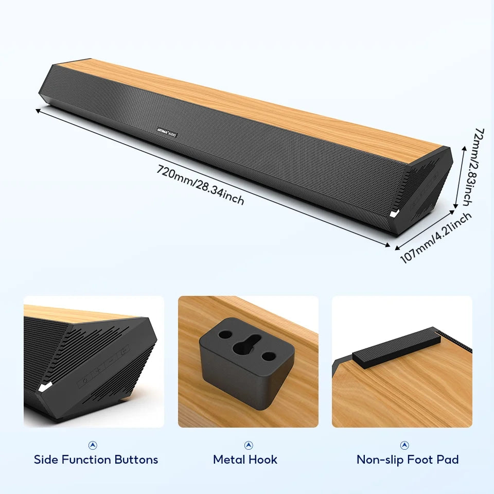3 Bar 5.0, EQs, TV S03PRO System Bluetooth Theater Speakers, AUX for Audio with Soundbar Coaxial 110dB 60W Connection, 28-Inch Home HDMI-ARC, AIYIMA 4 Sound USB Soundbar Optical Surround