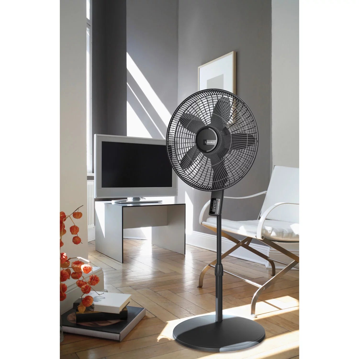 Pedestal Black with Elite Thermostat, Control Adjustable Fan Lasko Remote Blade and Quiet Collection