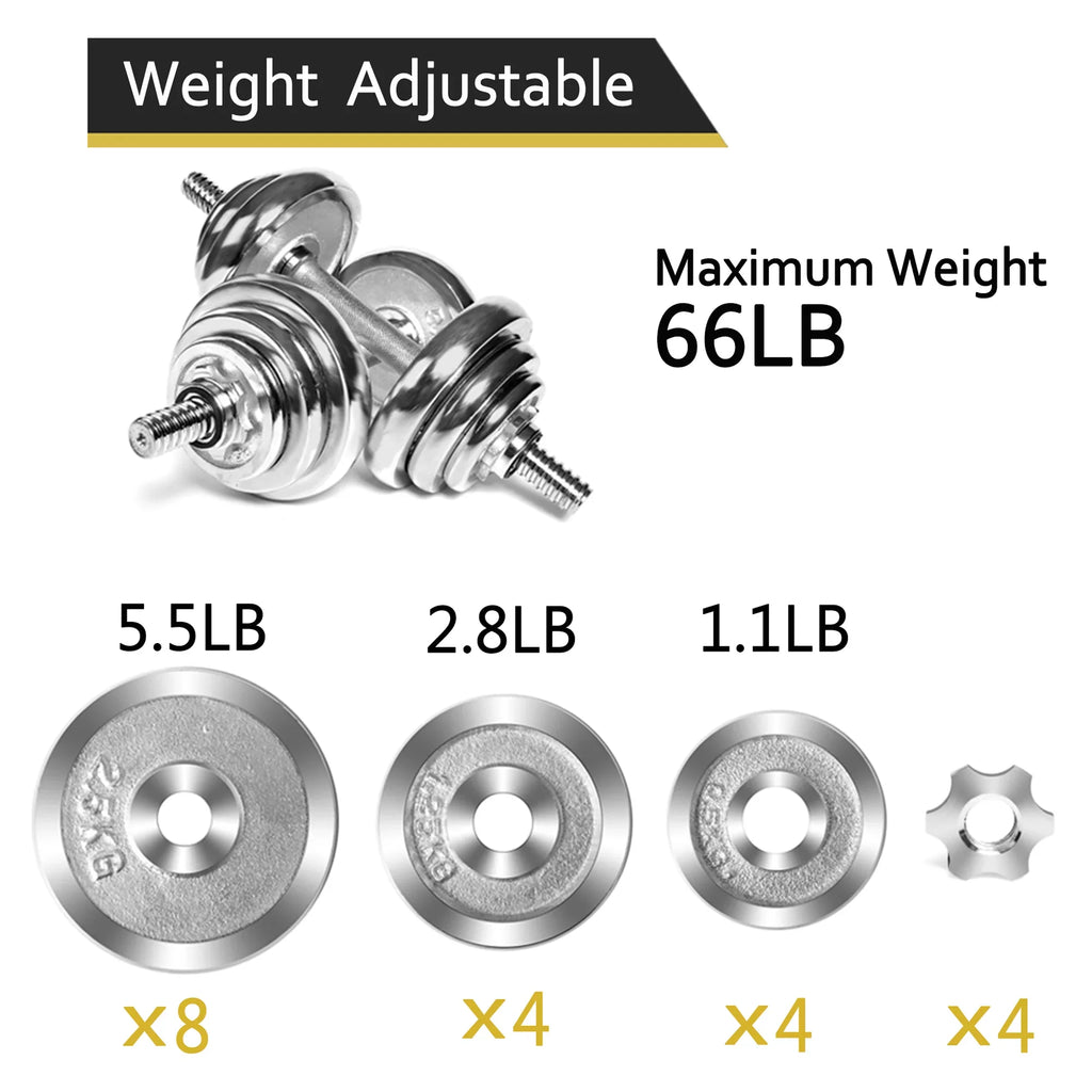 Dumbbells Adjustable Fitness 66LB Detachable Weight Gym SAYFUT Household for Silver Dumbbell Barbells Set Exercise,